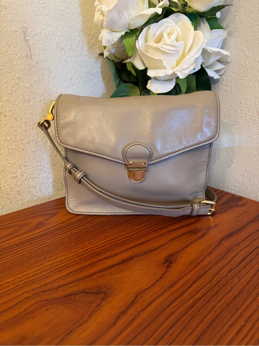 Marc Jacobs Taupe Leather Crossbody with Gold-Tone Hardware